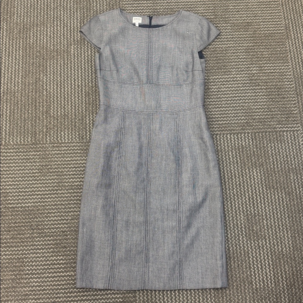Armani Collezioni Navy & White Classic Virgin Wool Sheath Dress, size 8